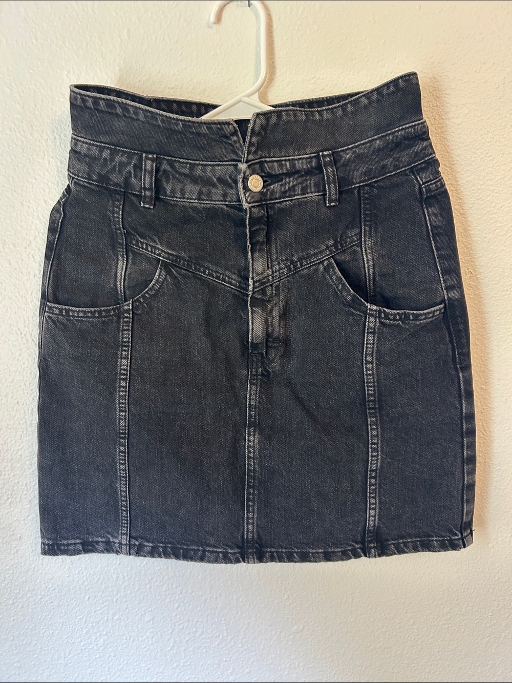 Topshop Faded Black Denim Mini Skirt